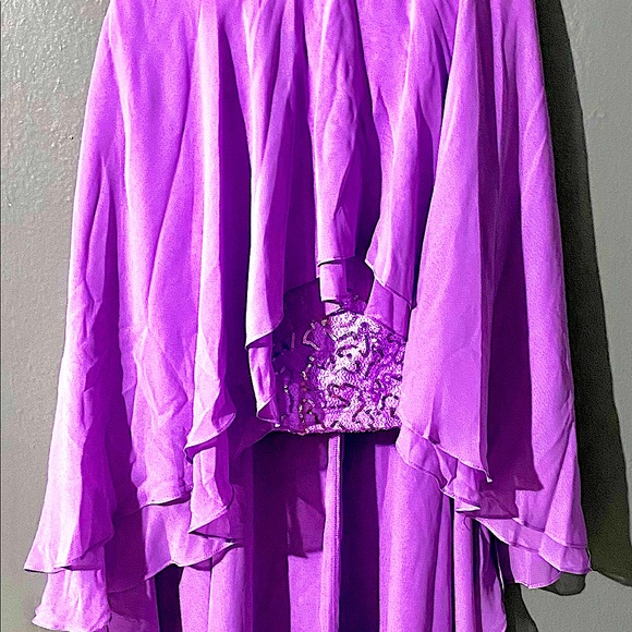Strapless lavender purple sequin short dress with chiffon overlay, PARTY DRESS - Picture 2 of 9